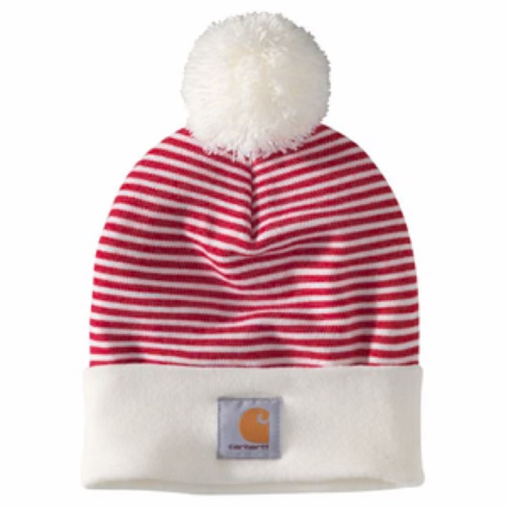 Carhartt red and white striped Pom Pom cuffed beanie winter hat